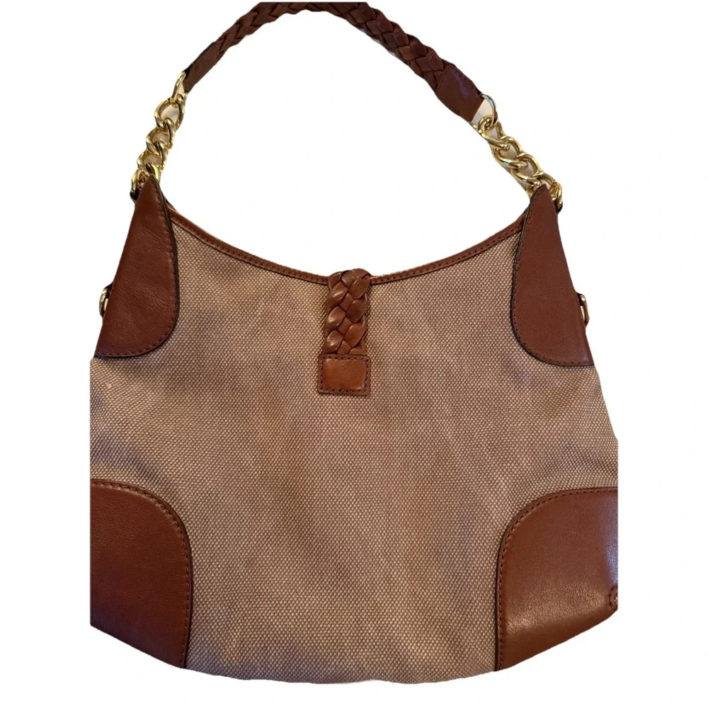 Michael Kors Canvas Hobo Brown Purse‎ Jet Set Braided Leather Shoulder Bag